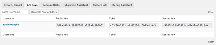 An example screenshot of the API Keys tools tab in AffiliateWP