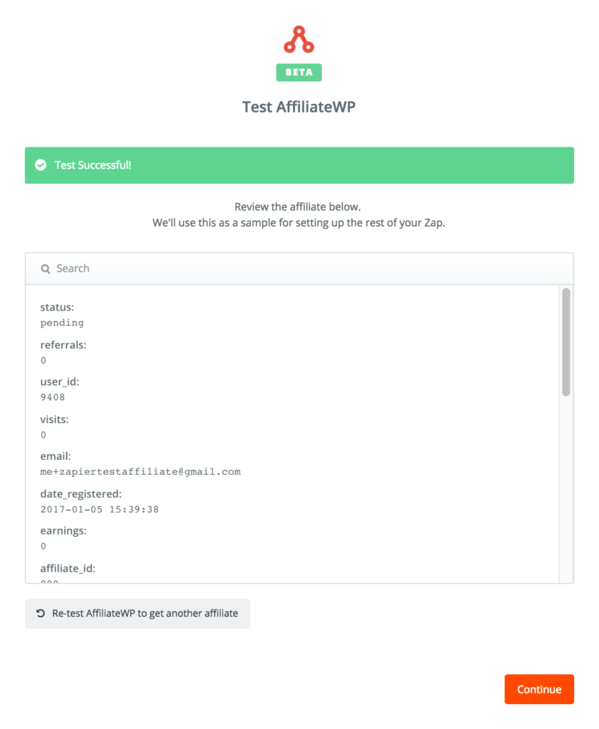 AffiliateWP test successful