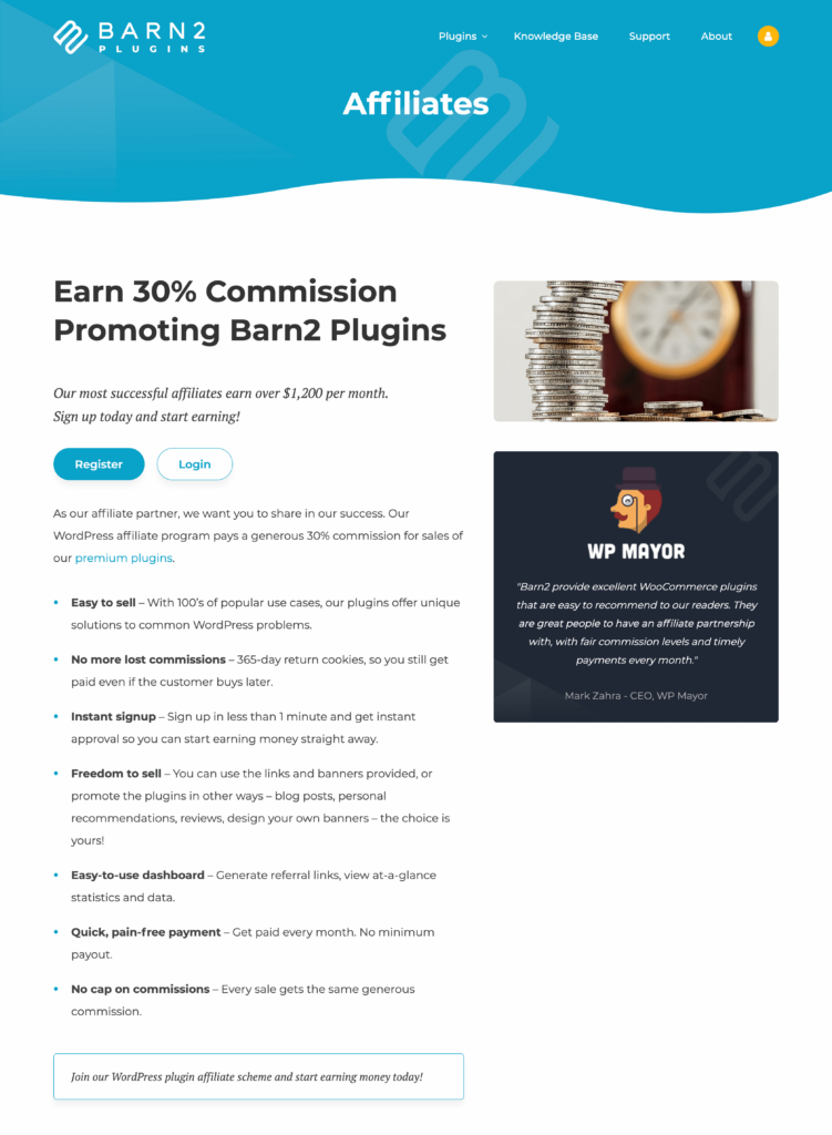 Barn2 Plugins affiliate page screenshot