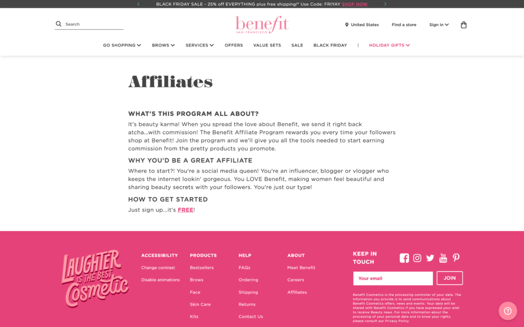 Benefit Cosmetics affiliate program