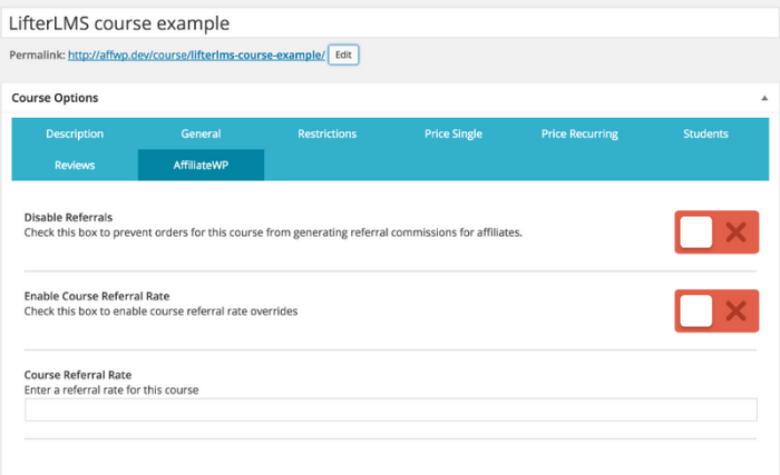 Enable affiliate links for LifterLMS courses