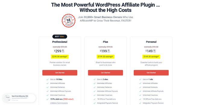 ราคา AffiliateWP - ปลั๊กอินพันธมิตรที่ดีที่สุดสำหรับ LifterLMS