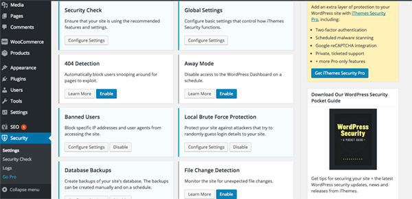 ithemes Security는 상황에 맞는 도움말 메뉴를 잘 활용합니다.