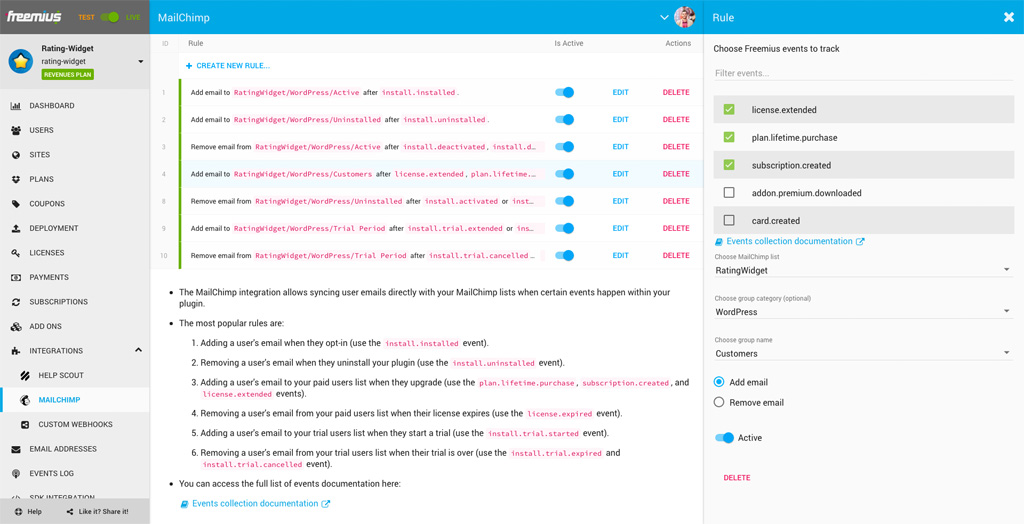 Freemius MailChimp 集成儀表板