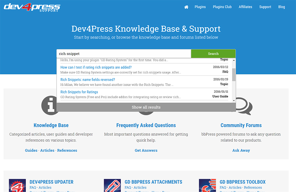 Le plugin GD Knowledge Base en action