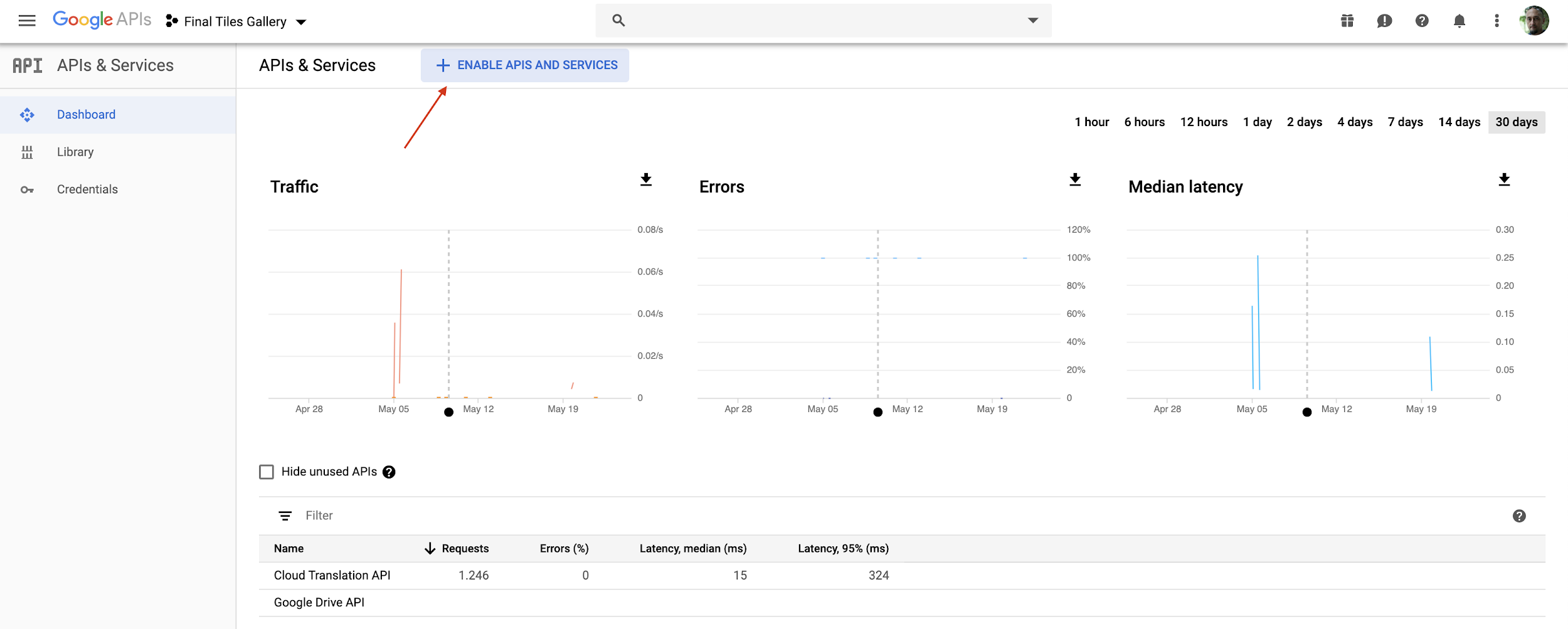 Google Cloud Console 대시보드