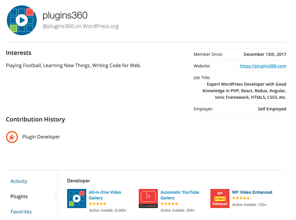 Plugins360 WordPress.org 작성자 프로필