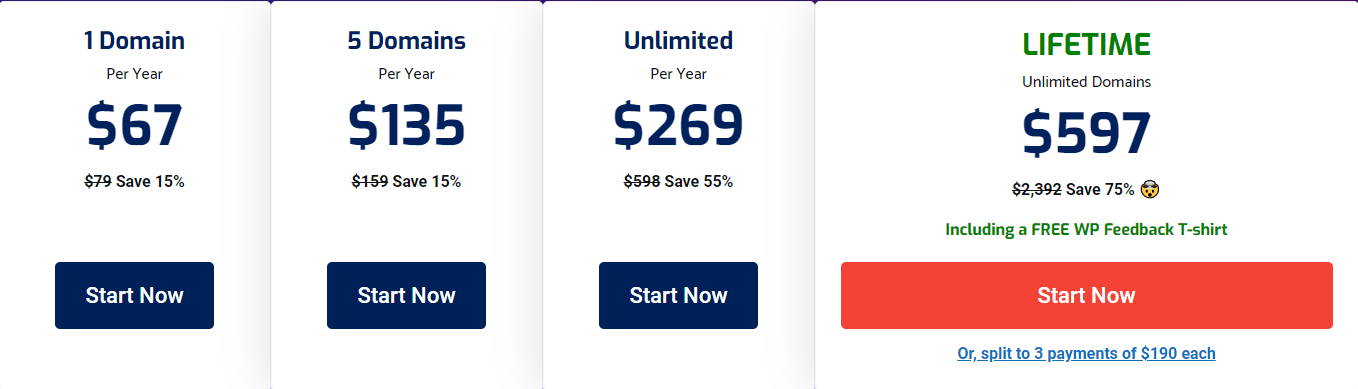 WP FeedBack pricing table