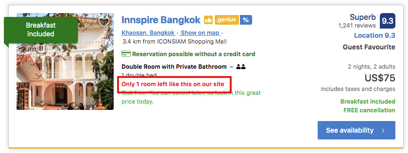Booking.com 한정 수량 FOMO 알림