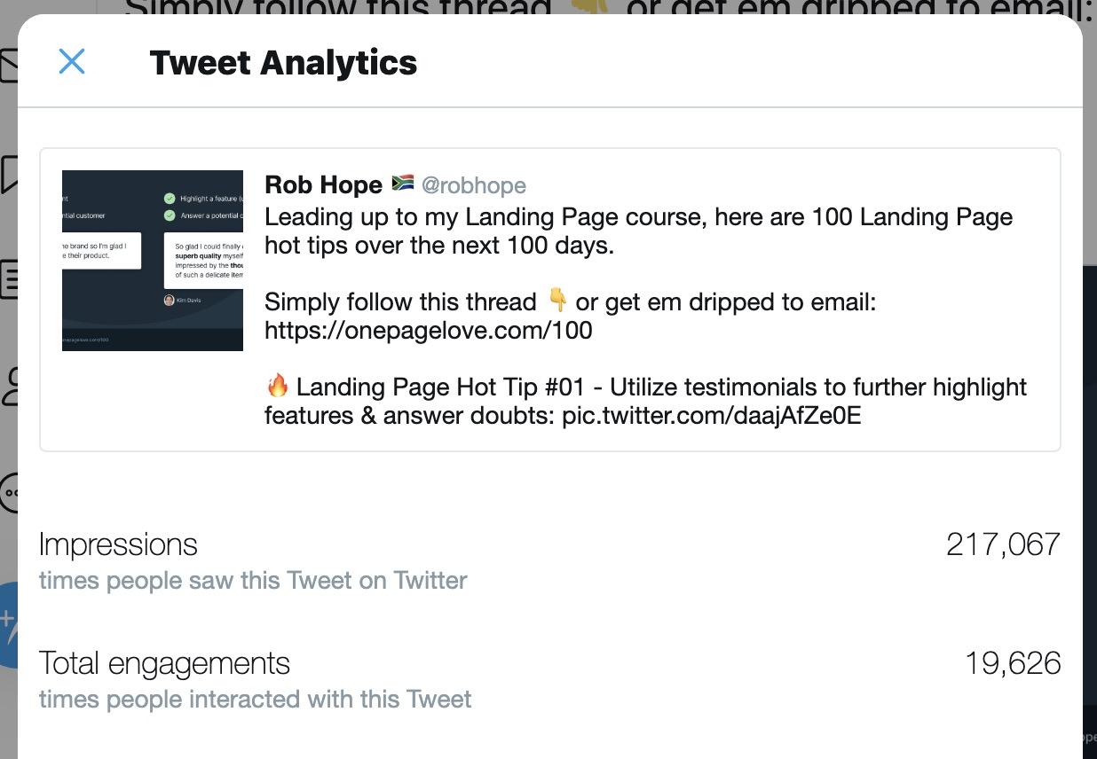 As 100 dicas quentes de Rob Hope para anúncio de hack de crescimento de páginas de destino Tweet Analytics