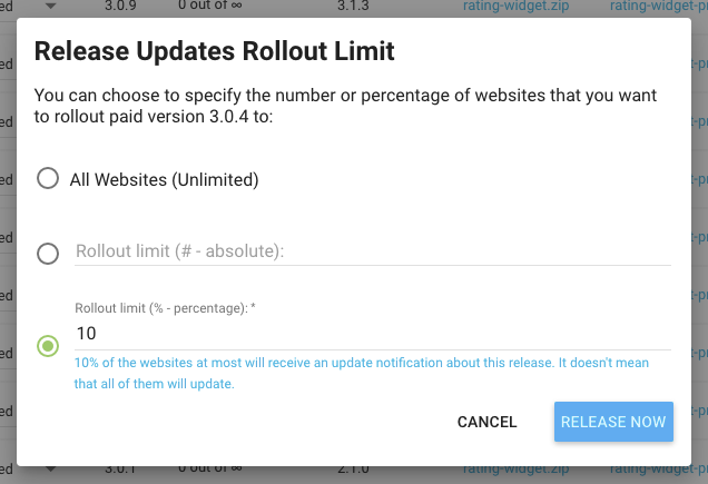 Freemiusの段階的ロールアウトのリリース制限（サイトの割合または数による）