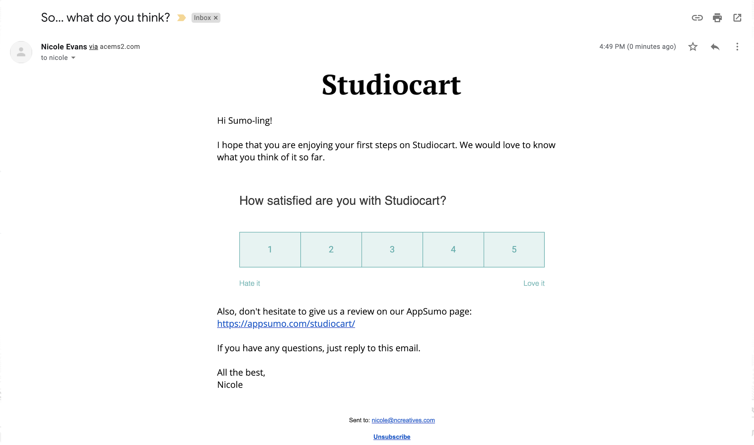 StudioCart自動メール評価リクエスト