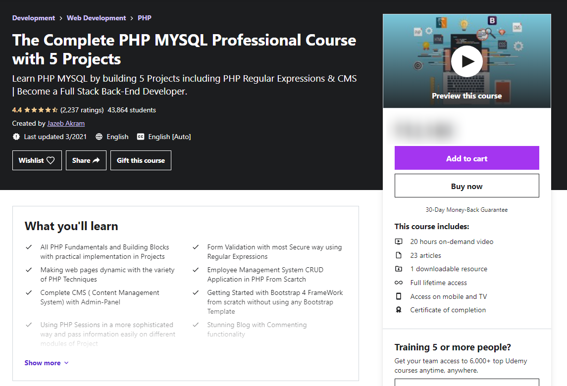 El curso profesional completo de PHP MySQL con 5 proyectos