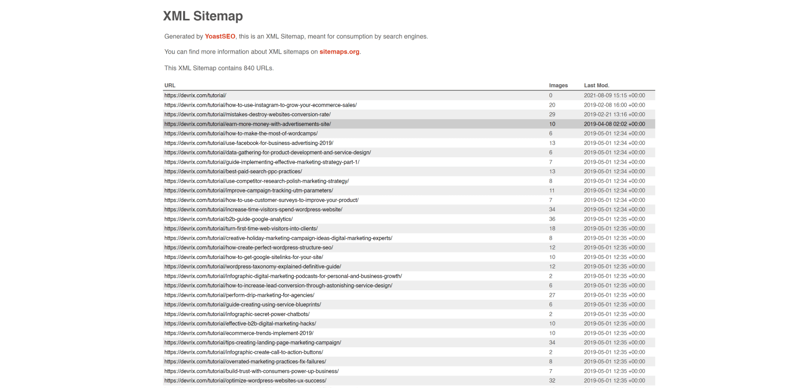 plan du site xml