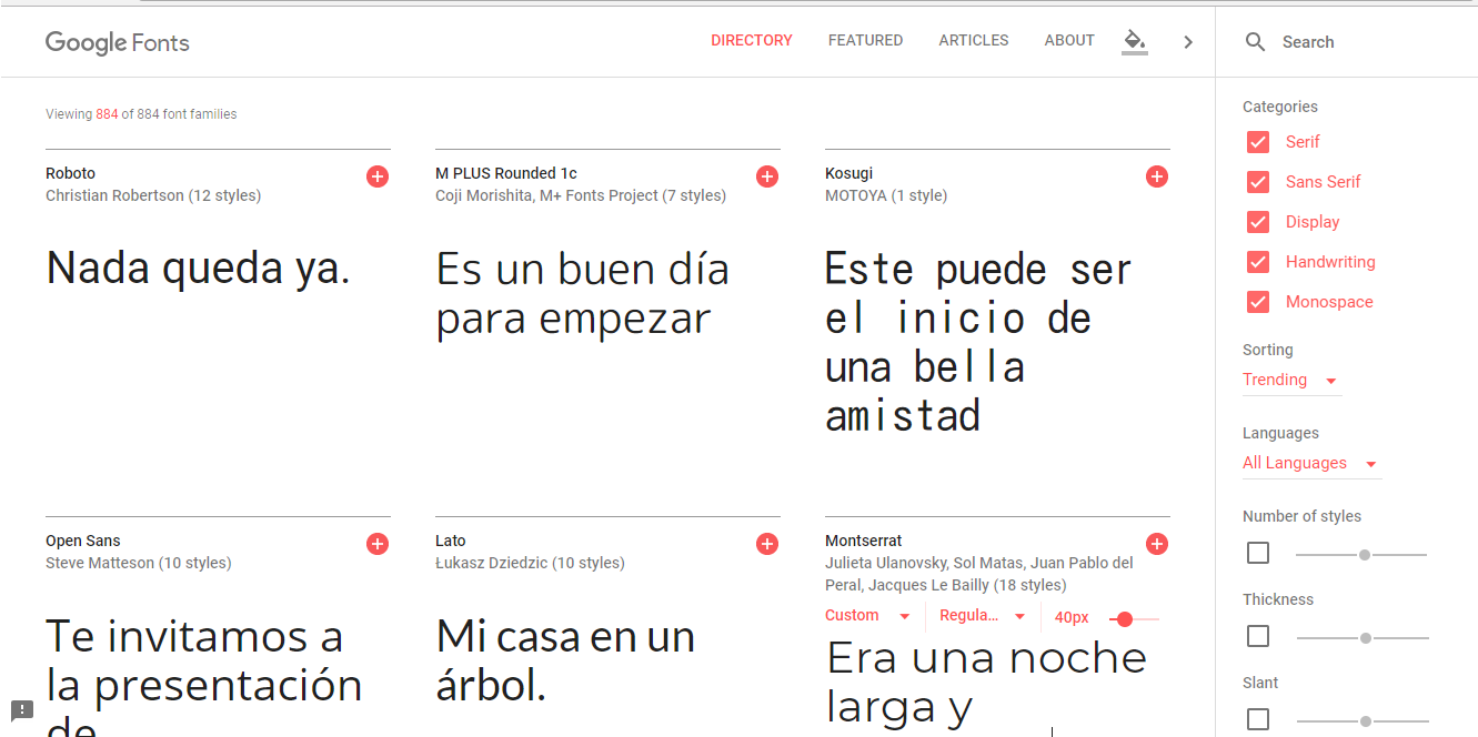 Pagina web de Google Font.