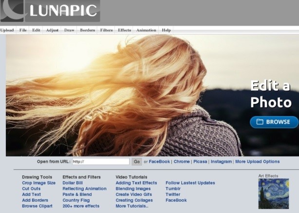 Pagina web de Lunapic.