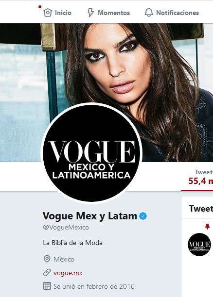 Perfil de Vogue Mexico en Twitter