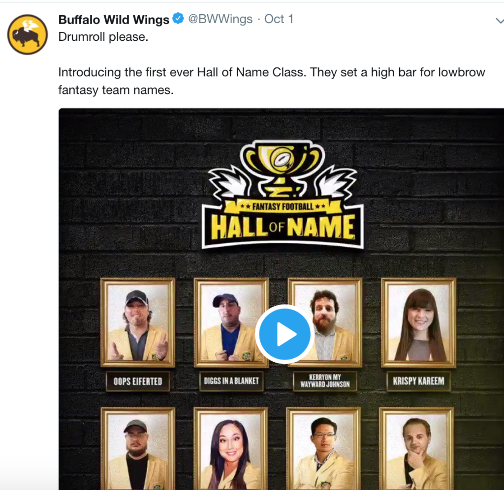 buffalo wild wings hall of name publicación de twitter