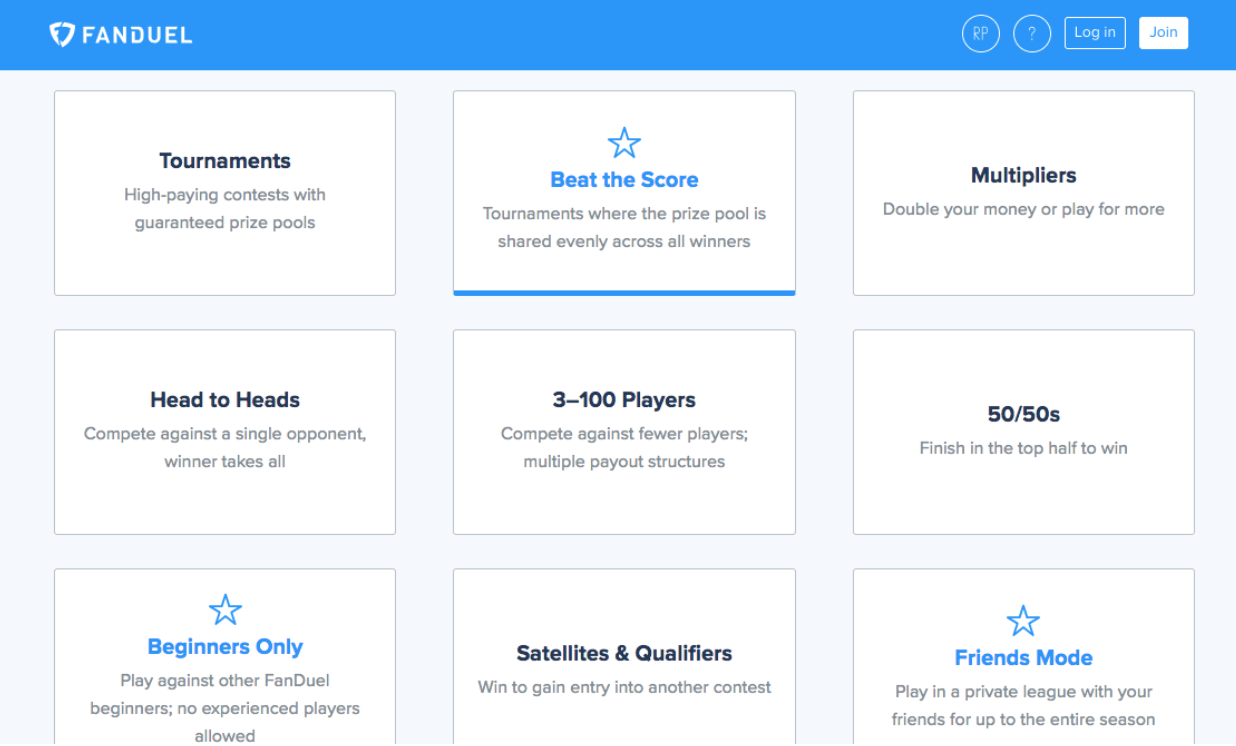 opciones de juego fanduel