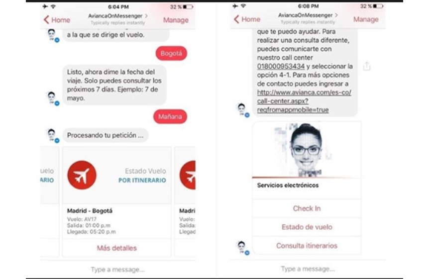 Chatbot de la aerolinea Avianca.