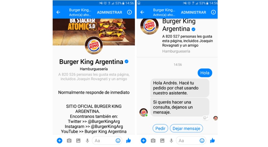 Chatbot de Burger King Argentyna.