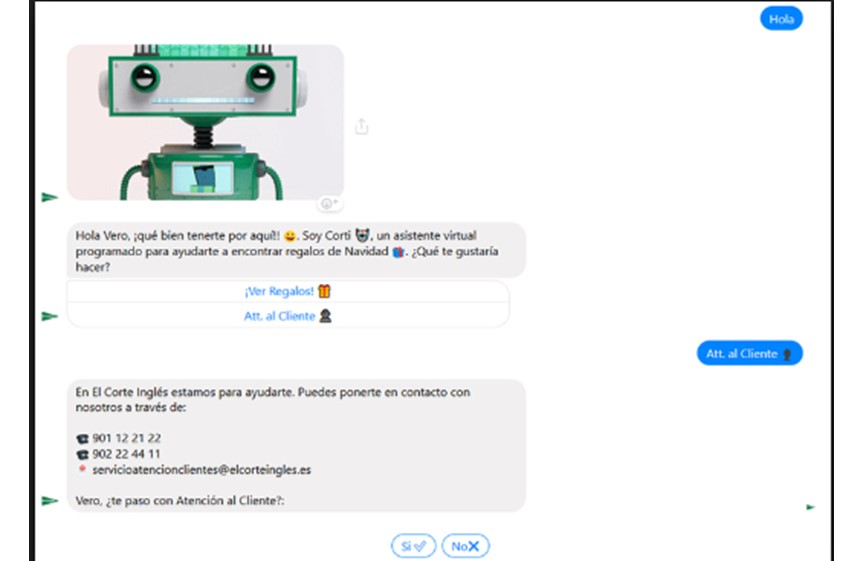 Chatbot de los almacenes El Corte Ingles.