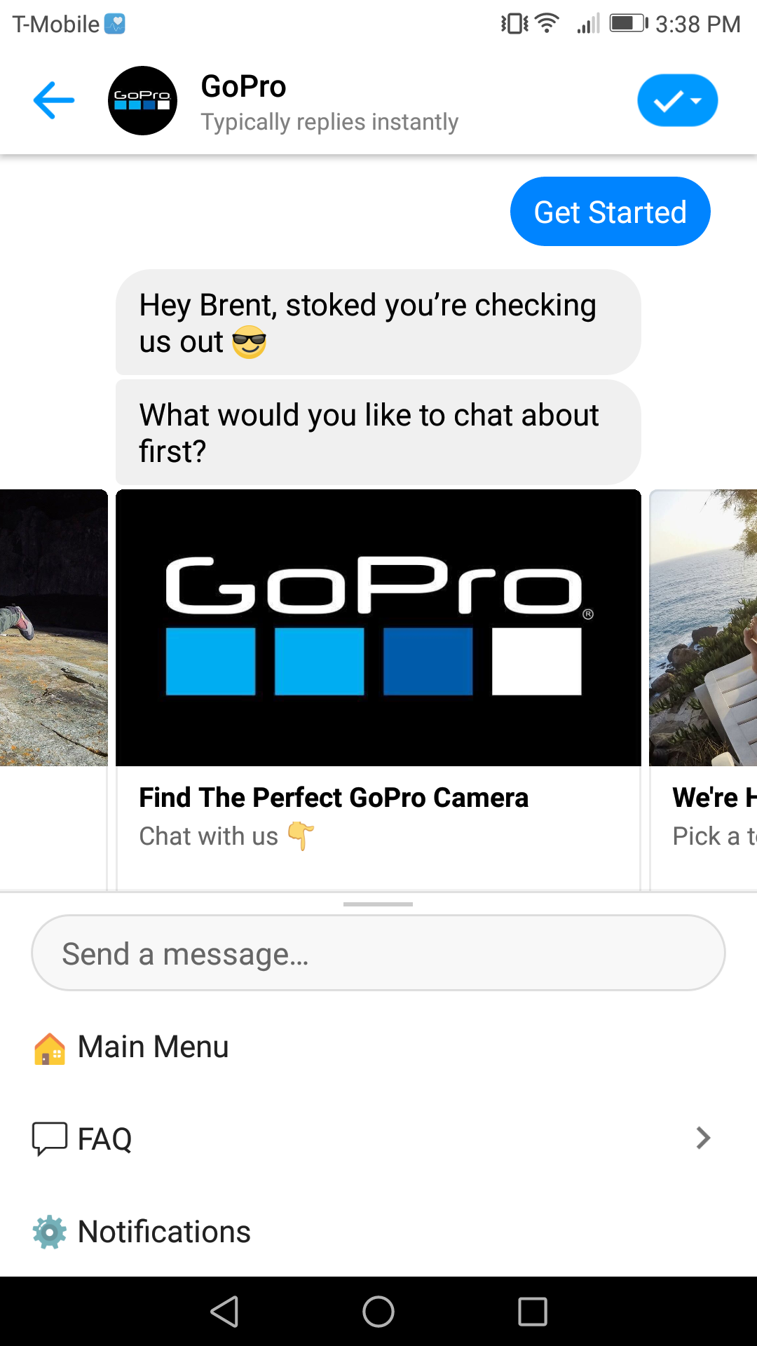 GoPro adalah contoh pemasaran chatbot dengan kepribadian