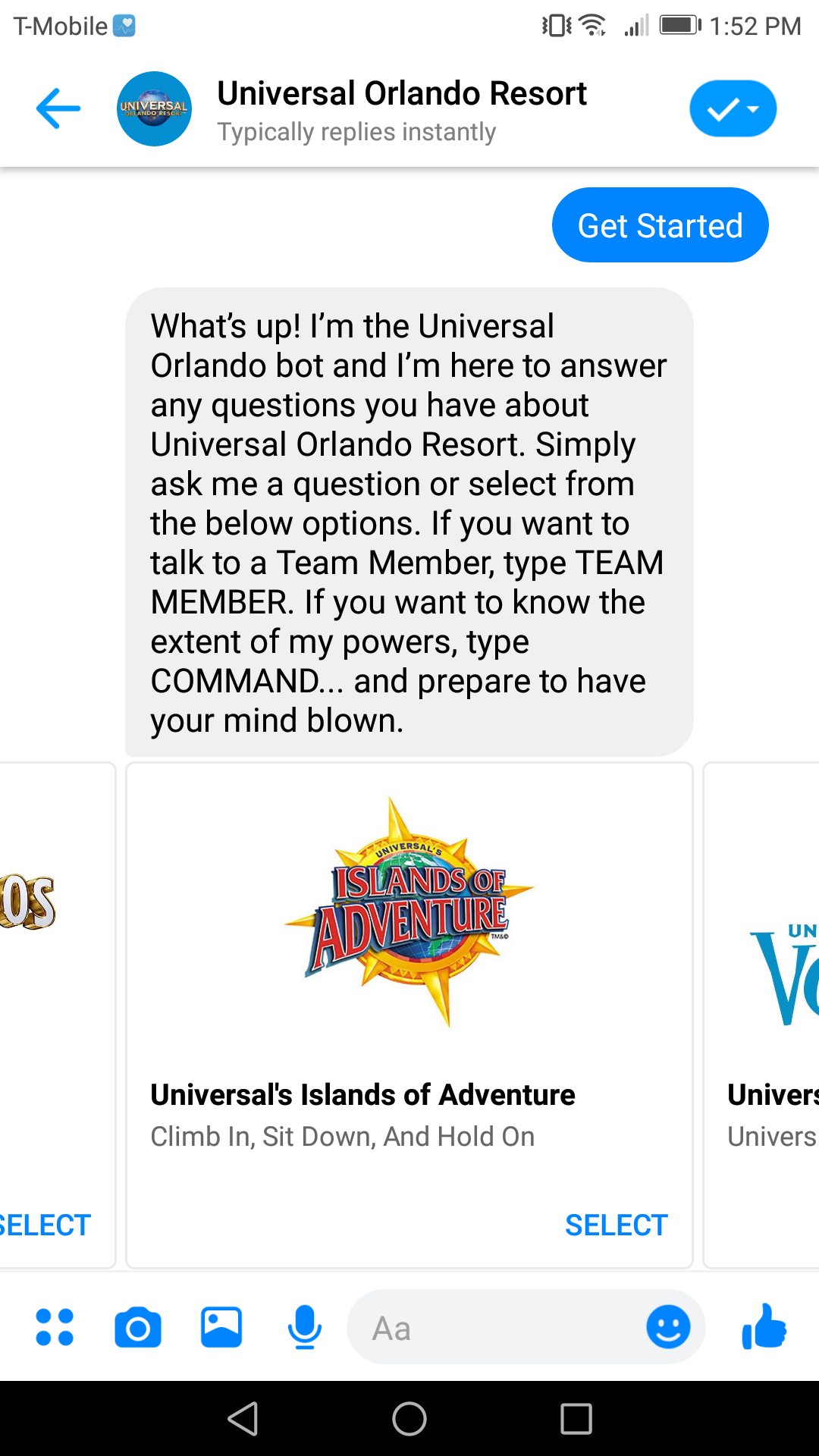 Bot Universal Orlando memiliki beberapa kepribadian