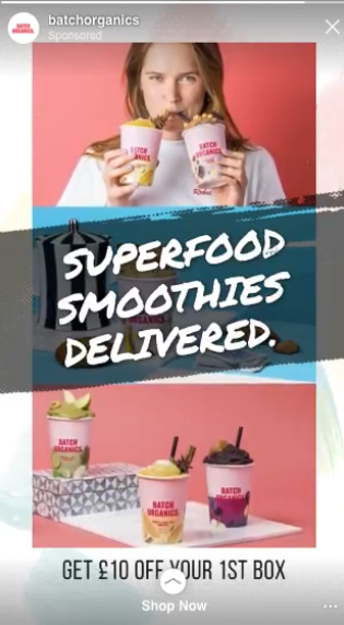 Batch Organics Instagram Stories iklan dengan CTA