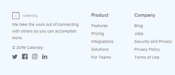 Calendlyホームページのソーシャルメディアアイコン