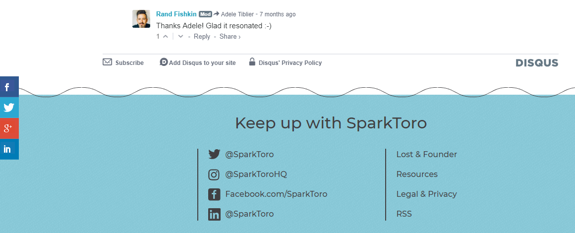 SparkToroのソーシャルメディアアイコン