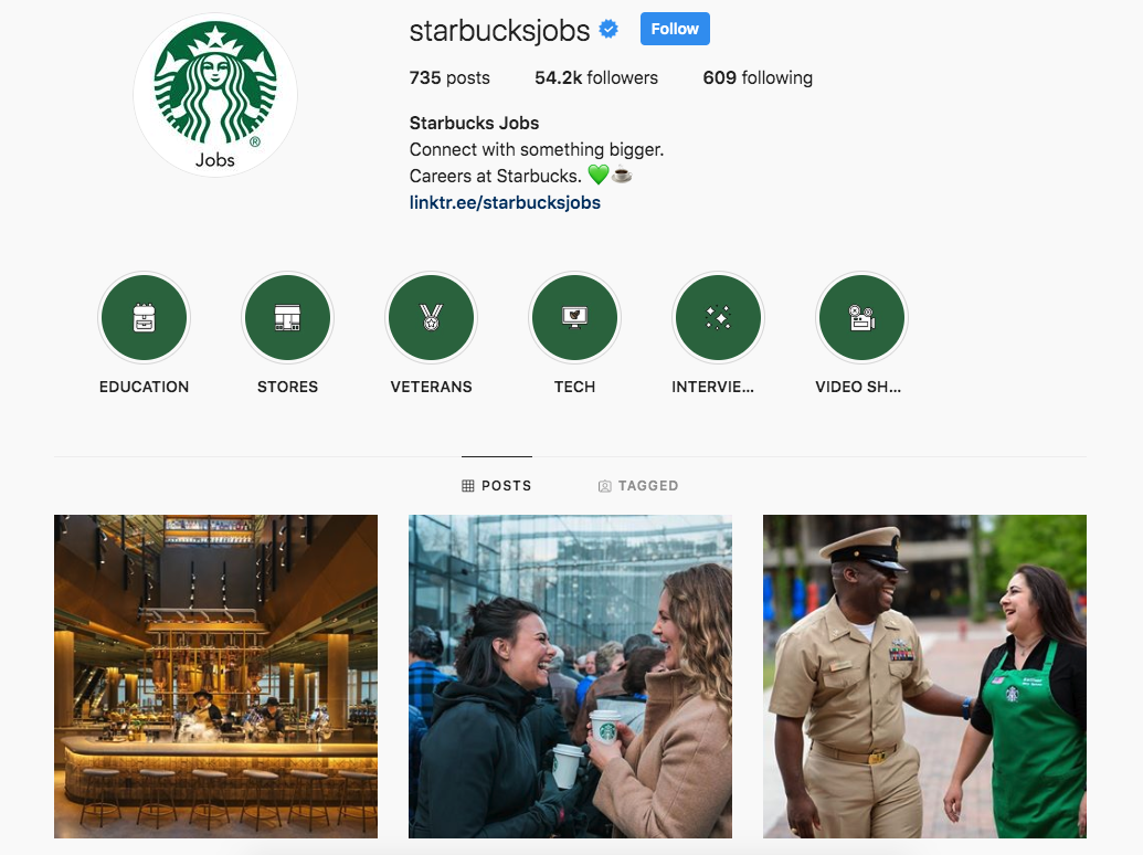 スターバックスジョブズInstagramアカウントプロフィールのスクリーンショット