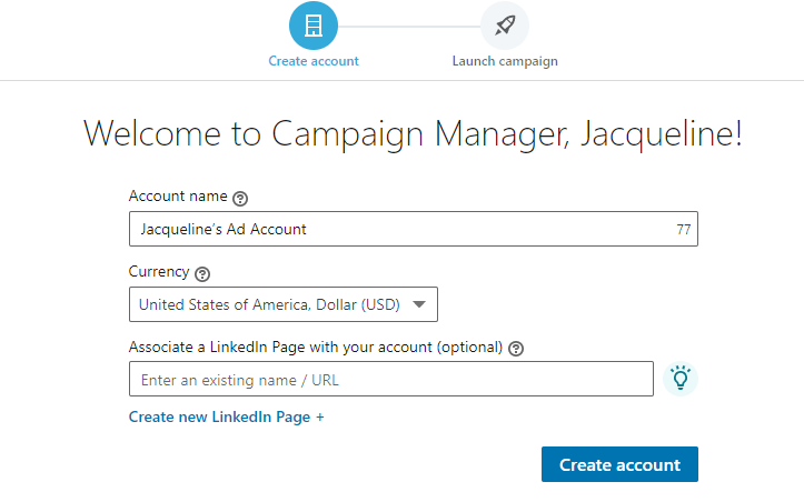 Pembuatan akun manajer kampanye LinkedIn