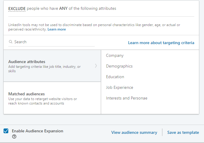 Pengecualian audiens iklan LinkedIn