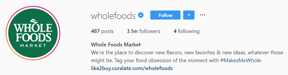 Bio Instagram de Whole Foods