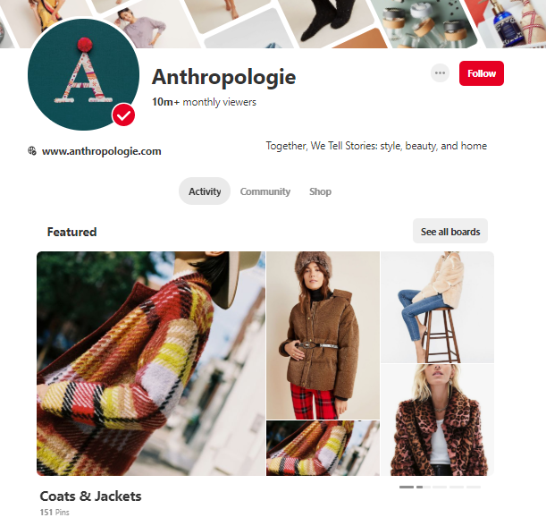 profil pinterest d'anthropologie