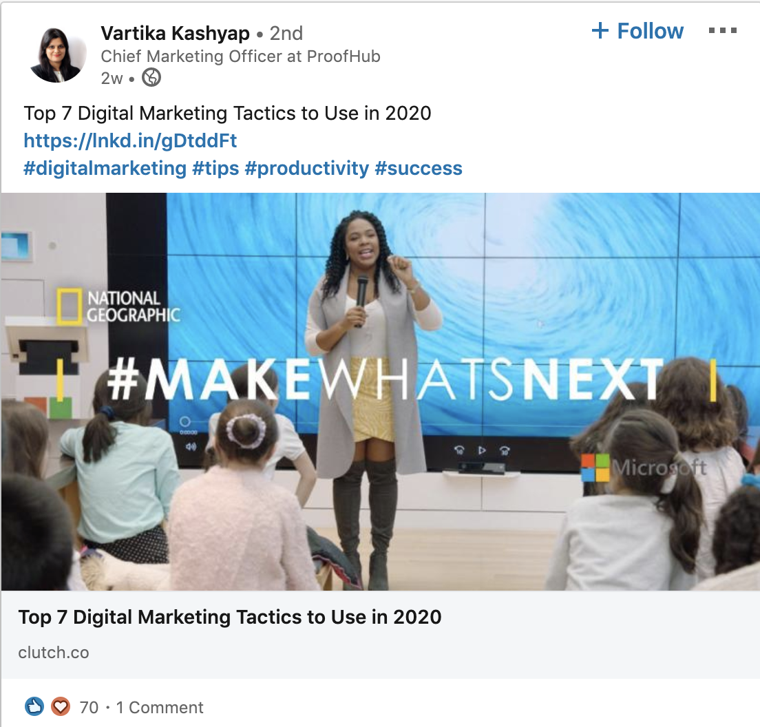 Publication du blog LinkedIn de Vartika Kashyap