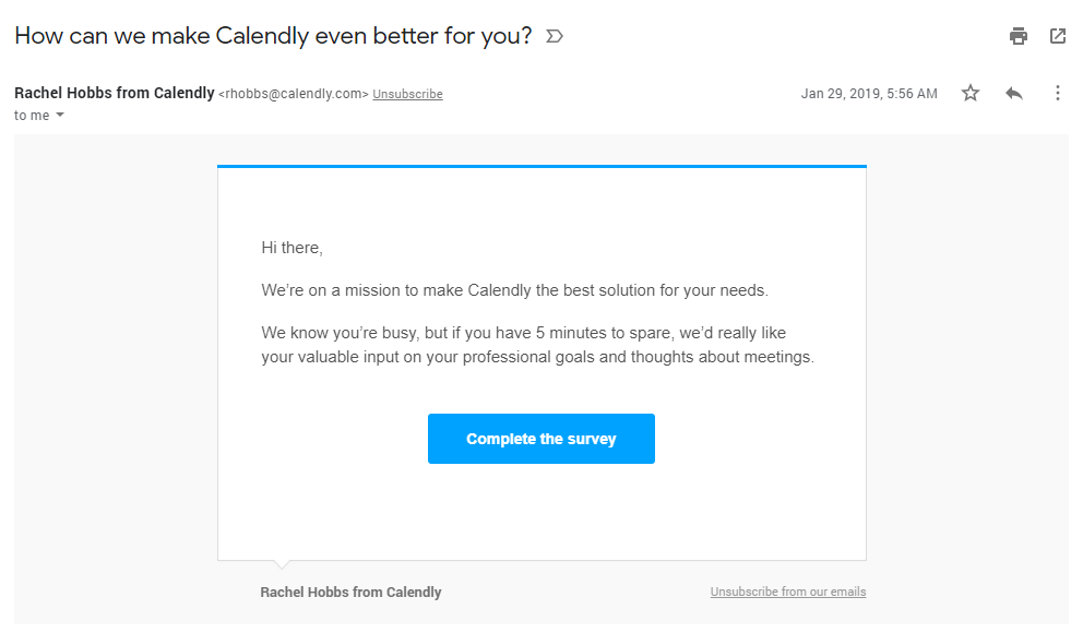 esempio di sondaggio e-mail calendly