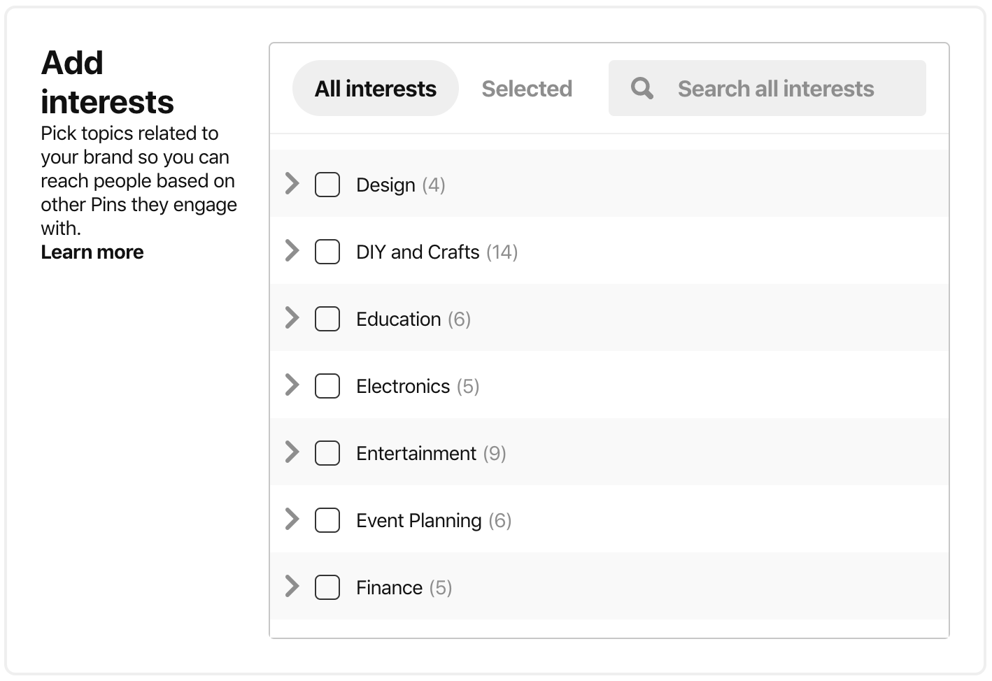 direcționarea anunțurilor pinterest - direcționarea în funcție de interesele Pinterest