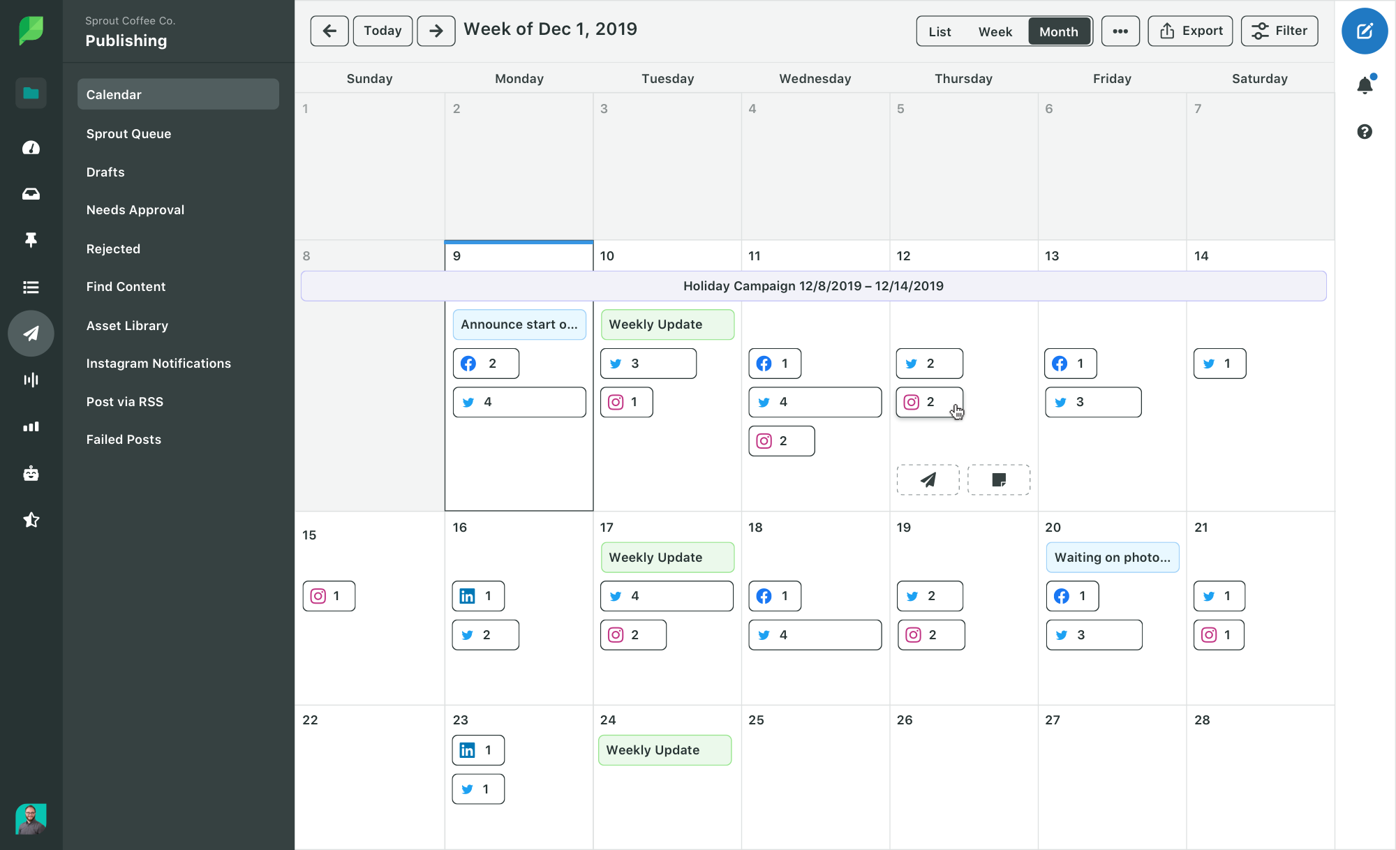 brotar calendário de publicação social