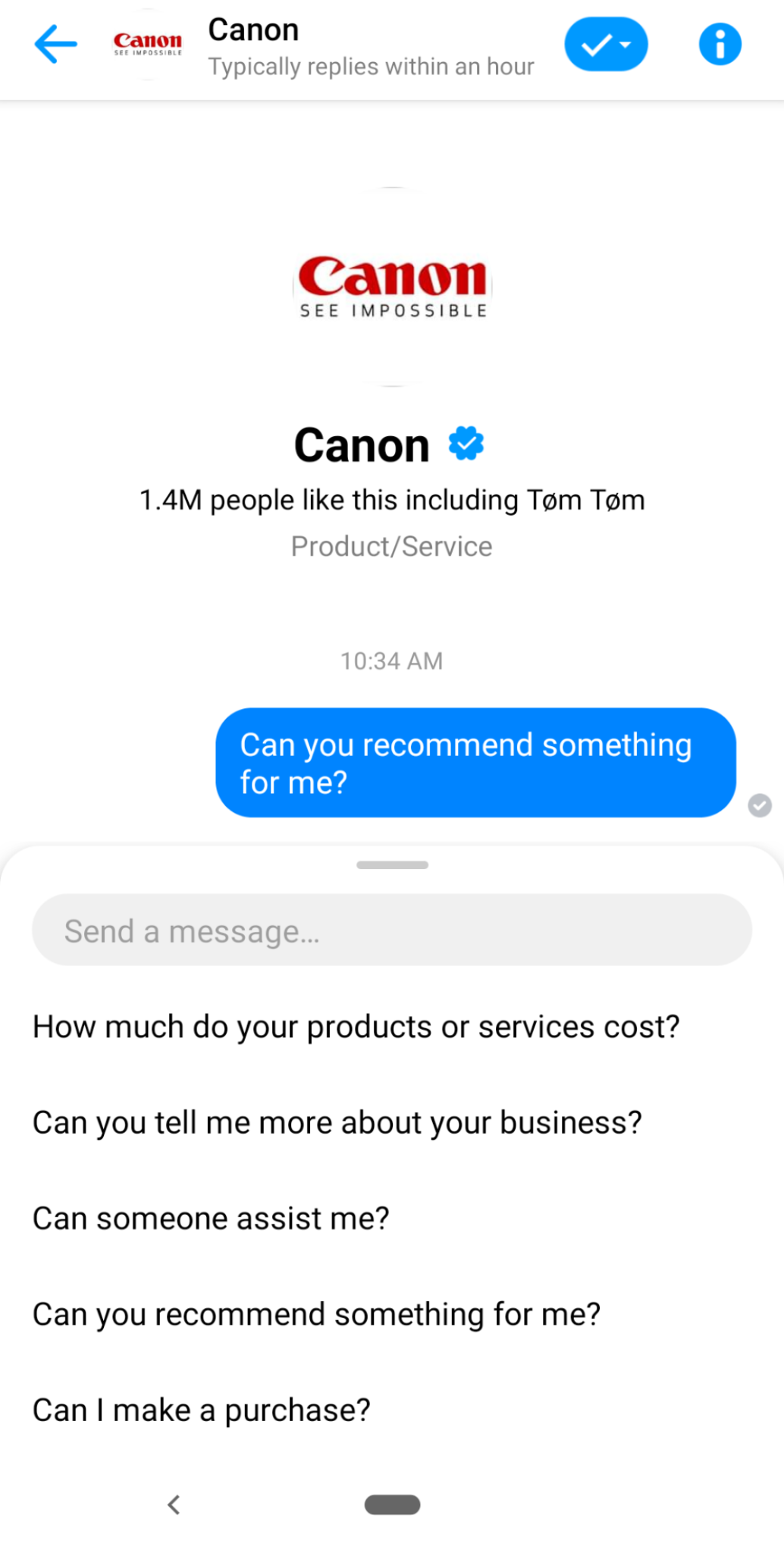 O chatbot da canon destaca como a automação de mídia social funciona em conjunto com a venda social