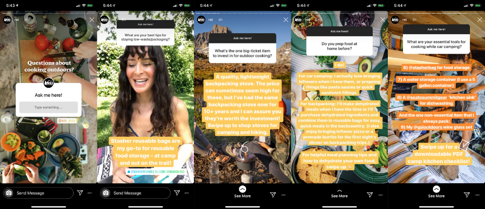 REI 在他們的 Instagram 故事中使用貼紙作為社交媒體參與的一種形式