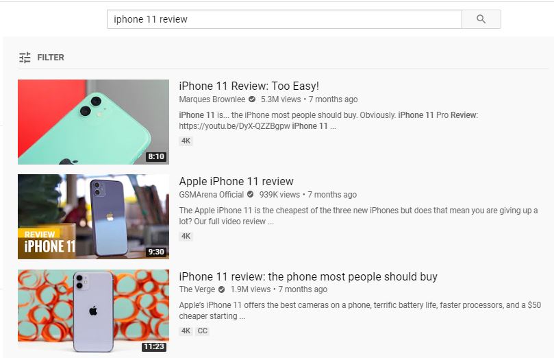 hasil pencarian youtube untuk iphone 11 dengan gambar mini yang menarik sebagai bagian dari strategi pemasaran youtube