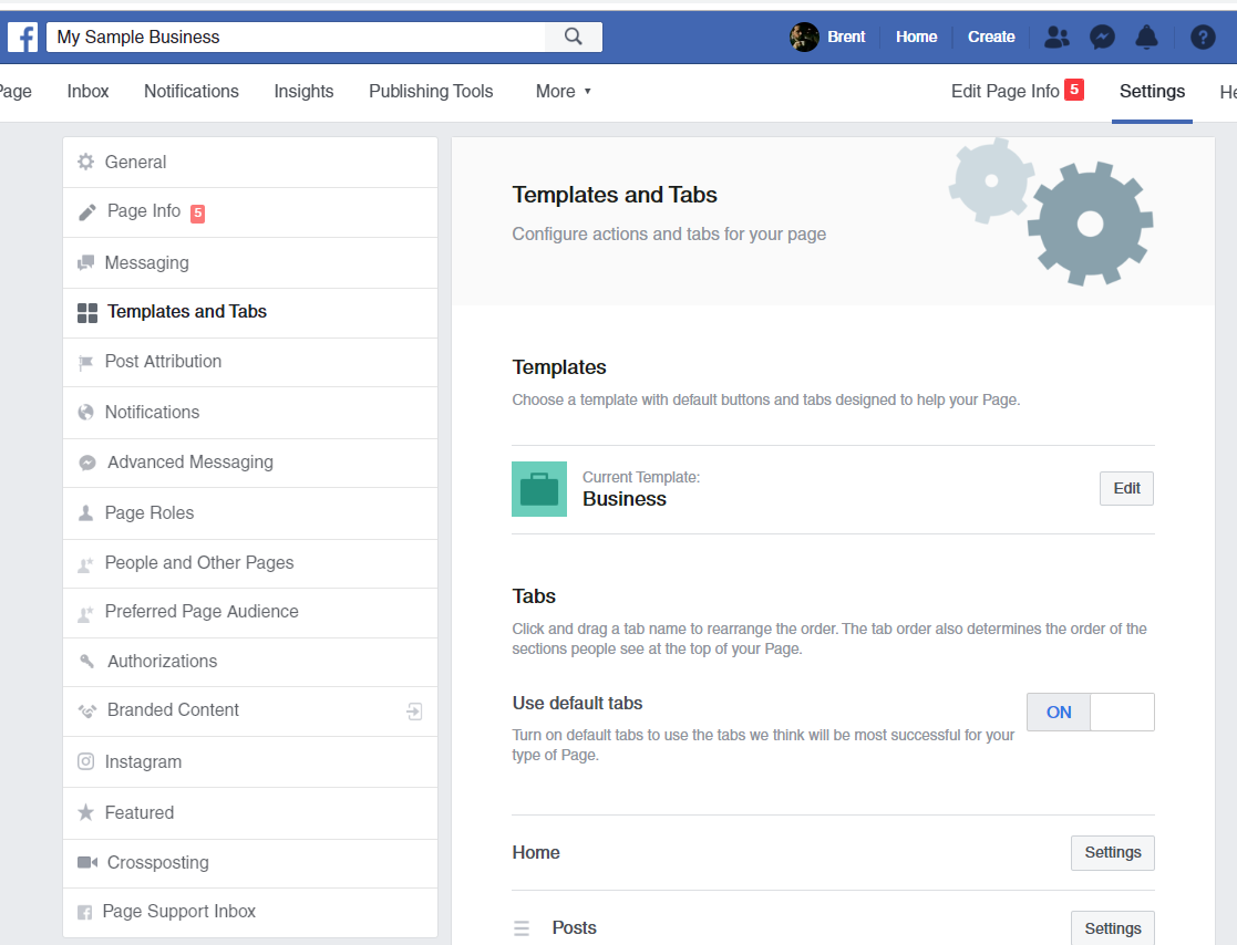 modelos e guias de página de negócios do facebook