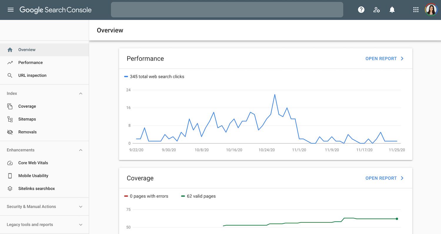 لقطة شاشة من لوحة تحكم Google Console