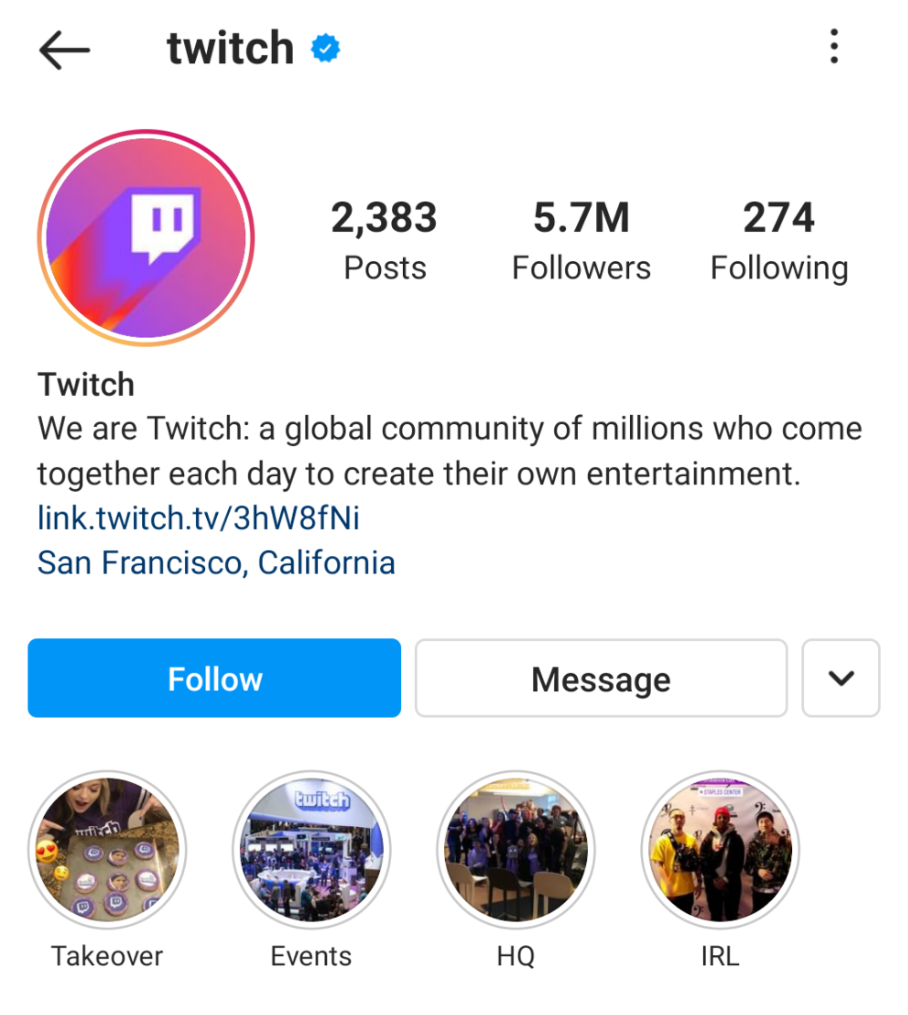 Histoires Instagram de Twitch