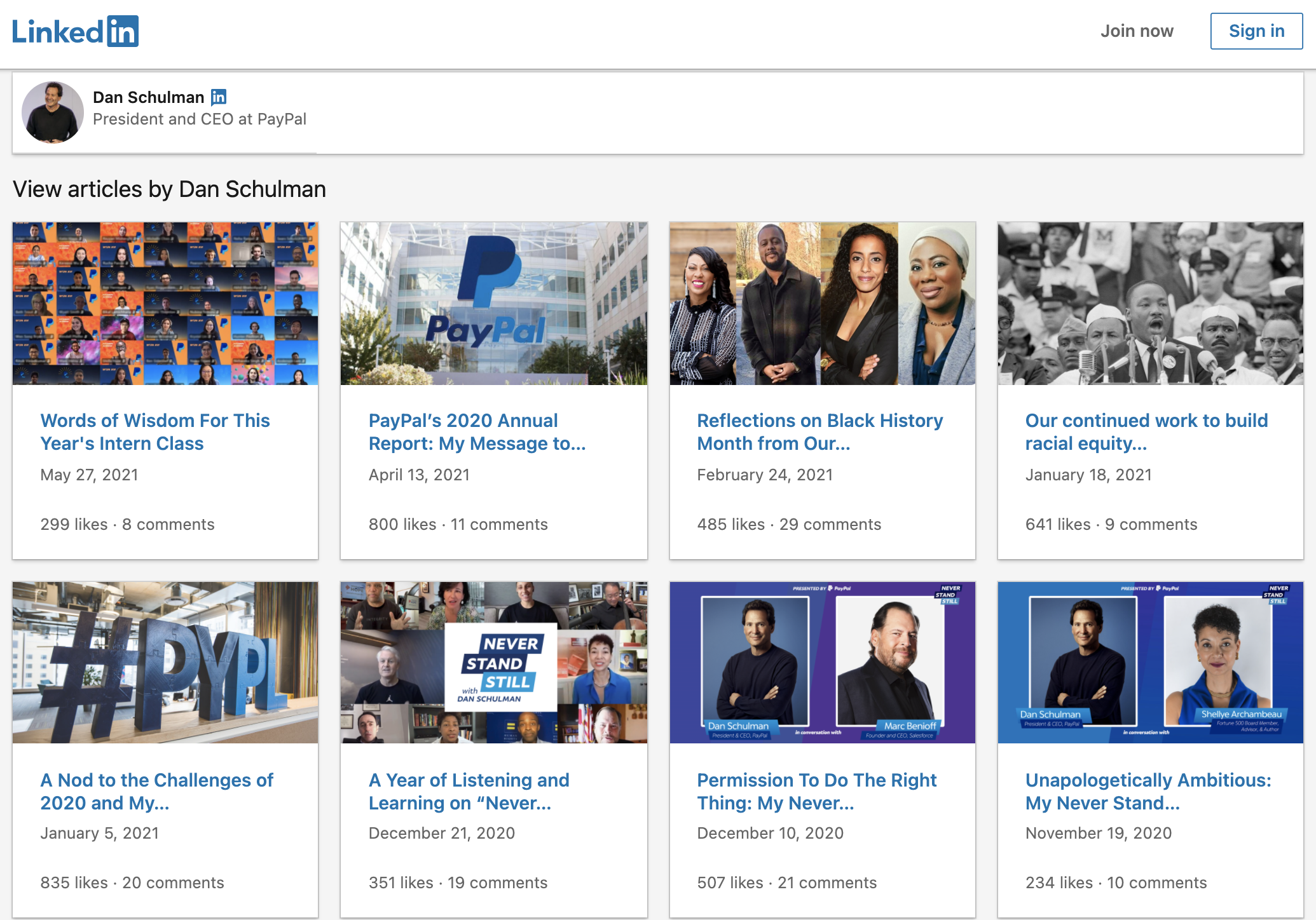Les articles du PDG de PayPal, Dan Schulman, publiés sur LinkedIn