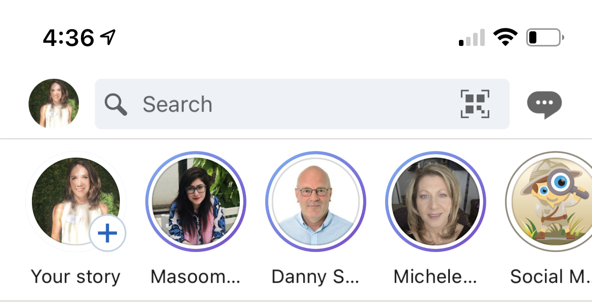 Uma captura de tela das histórias do LinkedIn.