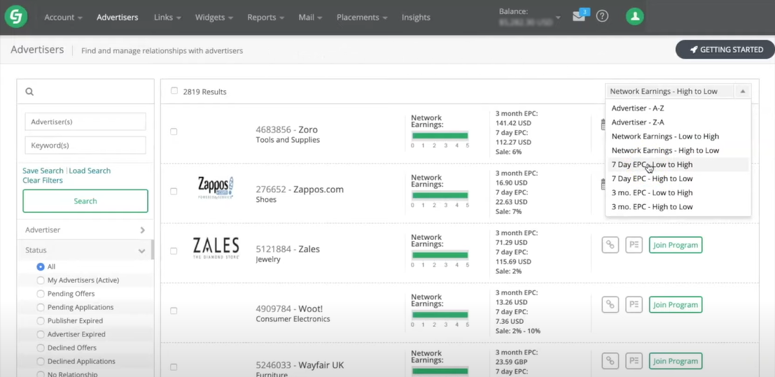 CJ Affiliate, um exemplo de rede de afiliados, onde vendedores e afiliados podem se conectar e fazer parcerias entre si.