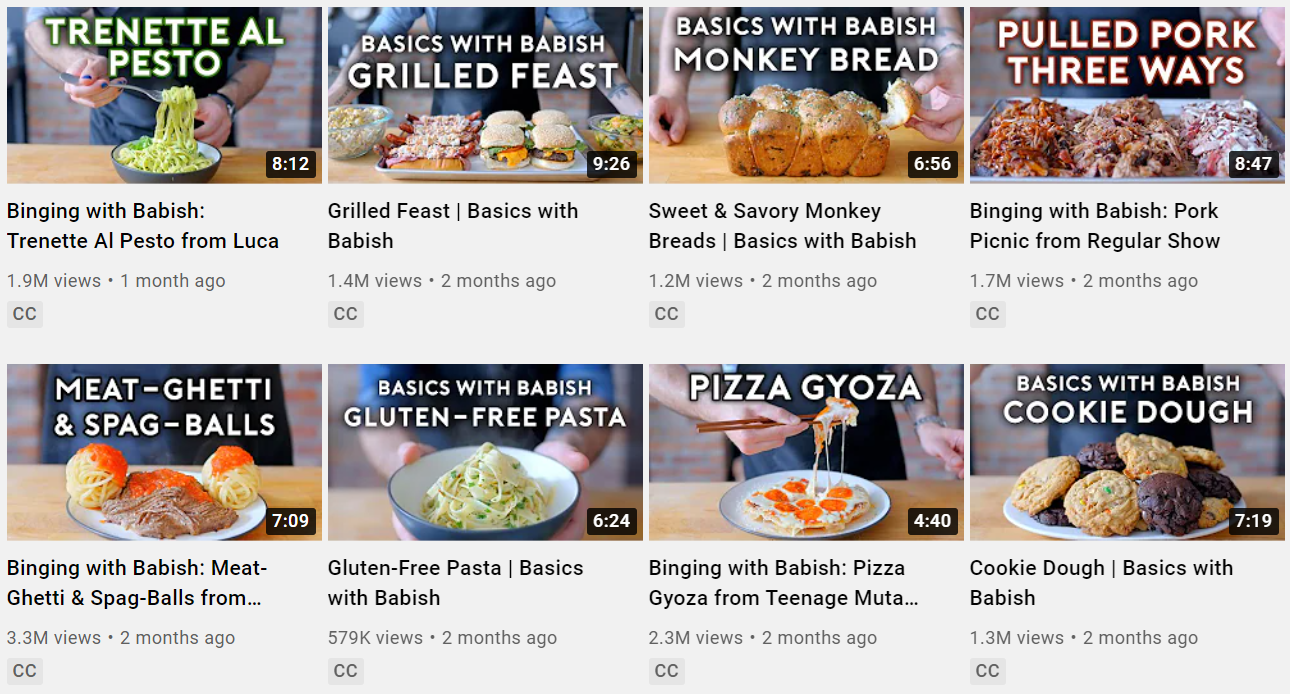 Contoh gambar mini yang menarik dapat menarik lebih banyak penayangan YouTube dari Binging with Babish